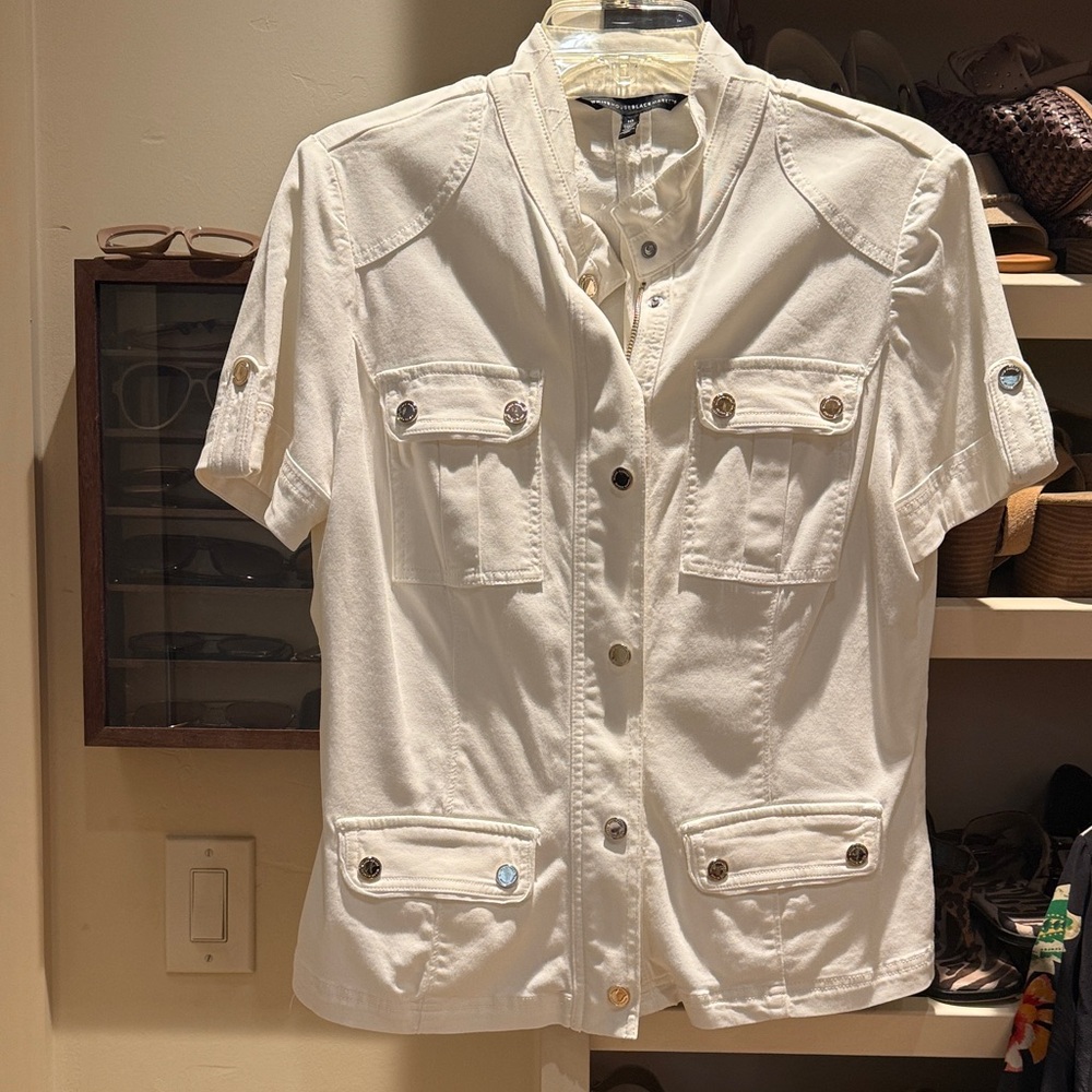White House Black Market Women's White Short Sleeve Jacket